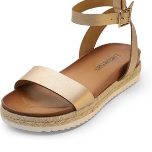 Dream Pairs Metallic Gold Ankle-Strap Espadrille Sandals